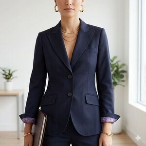 2/$250 Sacoor navy blue Super 130’s wool blazer – size 6 / Small (EU 36 / UK 10)